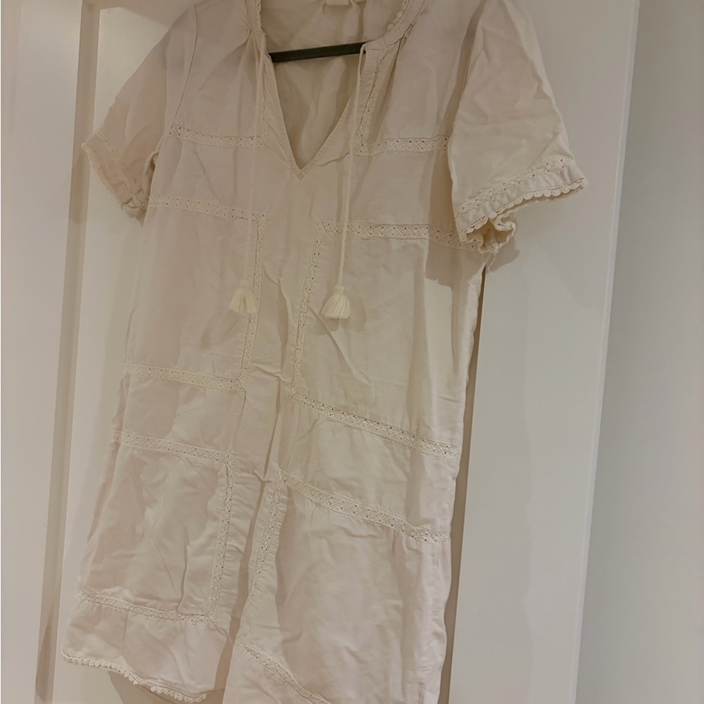 GAP Cream Short-Sleeve Casual Dress with Tassels